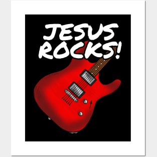 Jesus Rocks Electric Guitar Church Guitarist (Red) Posters and Art